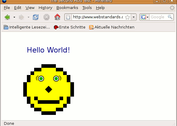 Firefox besteht den Acid2-Test, das gelbe Smiley-Gesicht wird korrekt dargestellt.