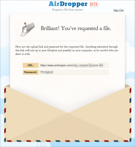AirDropper generiert einen Upload-Link