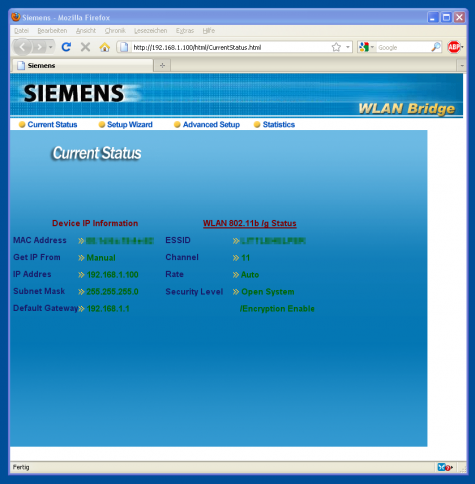 Das Webfrontend der Siemens WB-011