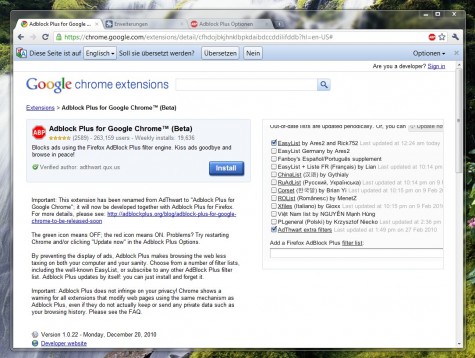 Adblock Plus für Chrome/Chromium