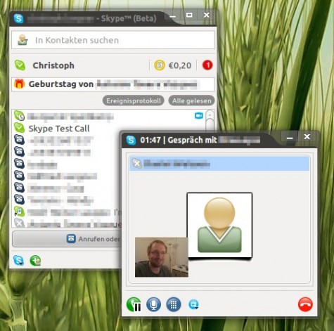 Skype zeigt das Bild der Droidcam an