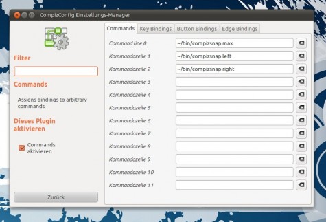 Tragt die Befehle im CompizConfig Einstellungs-Manager ein...