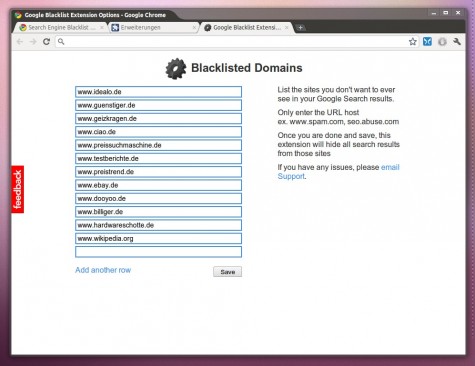 Domains in die Blacklist eintragen