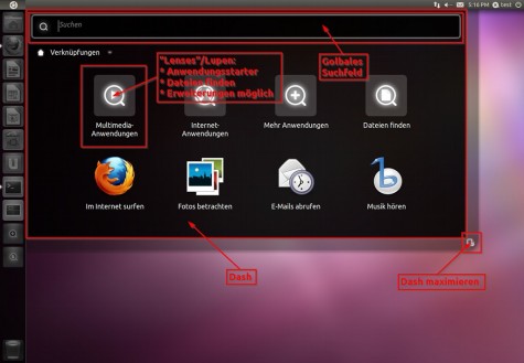 Das Dashboard (kurz Dash) von Unity