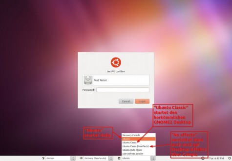 Auswahl beim Login des Benutzers