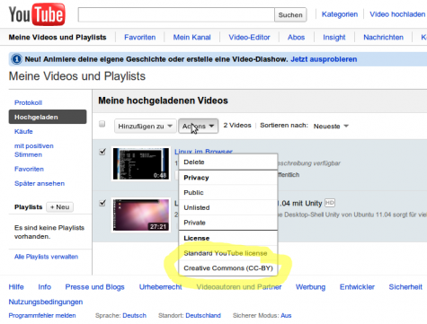 Videos auf YouTube unter die CC-BY stellen