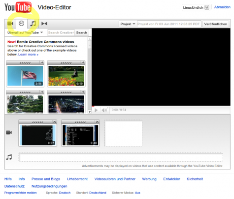 Lasche mit CC-Videos im Youtube Editor