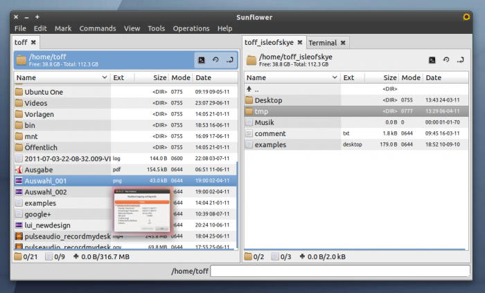 Der zum Total Commander sehr ähnliche Sunflower Dateimanager für Linux.