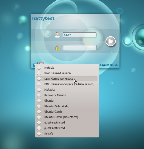 KDE als zu startende Desktopumgebung auswählen