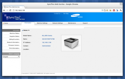Das Webfrontend des Samsung ML-2851ND