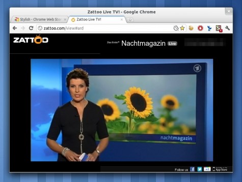 Zattoo in Chrome mit Stylish und Ultrawide