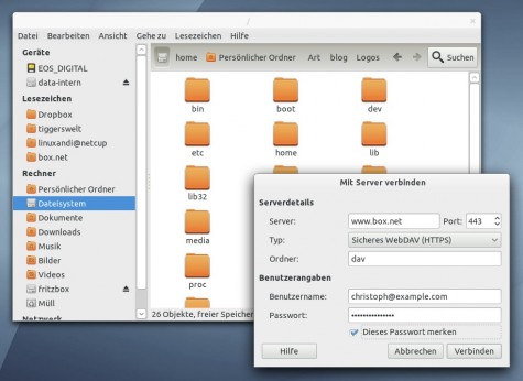 Über Nautilus box.net via WebDAV einbinden