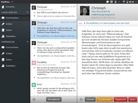 Mit WordPress via WebOS bloggen