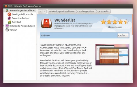 Wunderlist über das Software-Center kaufen