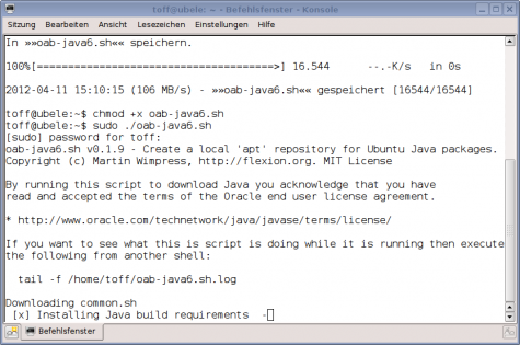 Das Skript lädt Oracle-Java aus dem Netz und baut selbständig Pakete für Debian oder Ubuntu.