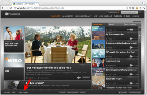 Die ZDF-Mediathek auf die HTML-Version umstellen.