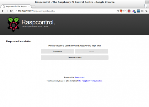 Bevor man Raspcontrol nutzen kann, muss ein Account angelegt werden.