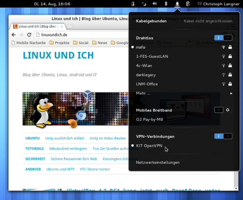 Ein Klick und man hängt per VPN im Netz der Uni Karlsruhe.
