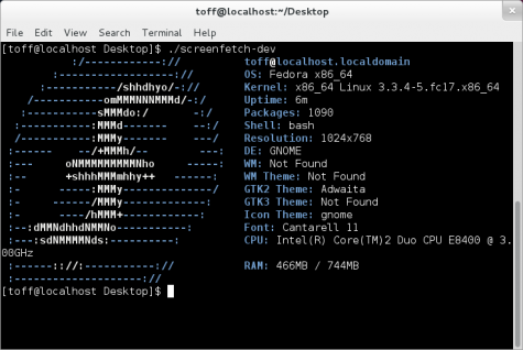 Screenfetch unter einem aktuellen Fedora 17.
