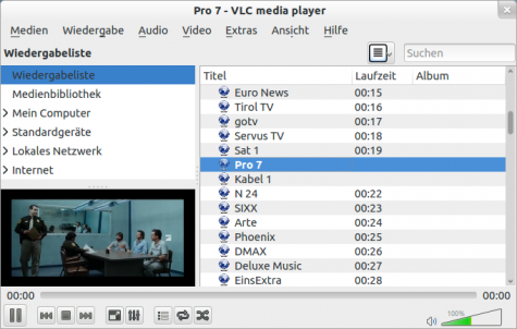 Fernsehen über Internet und VirtualSat mit VLC unter Linux.