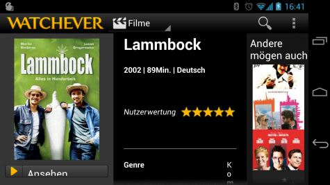 Dank der hohen Auflösung des Display ist genügend Platz für die Watchever-App.