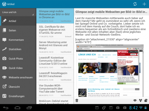 Wordpress-Blogger mit einem Tablet bekommen eine angepasste Ansicht präsentiert.
