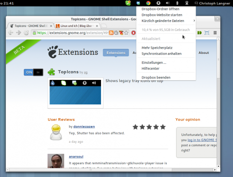 TopIcons zeigt "Legacy Tray Icons" in der Top-Leiste der GNOME-Shell.