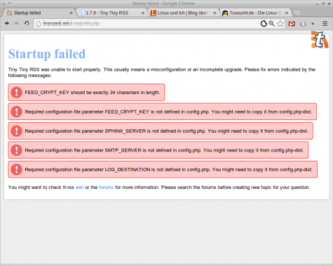 Nach dem Online-Update muss die config.php noch von Hand angepasst werden.