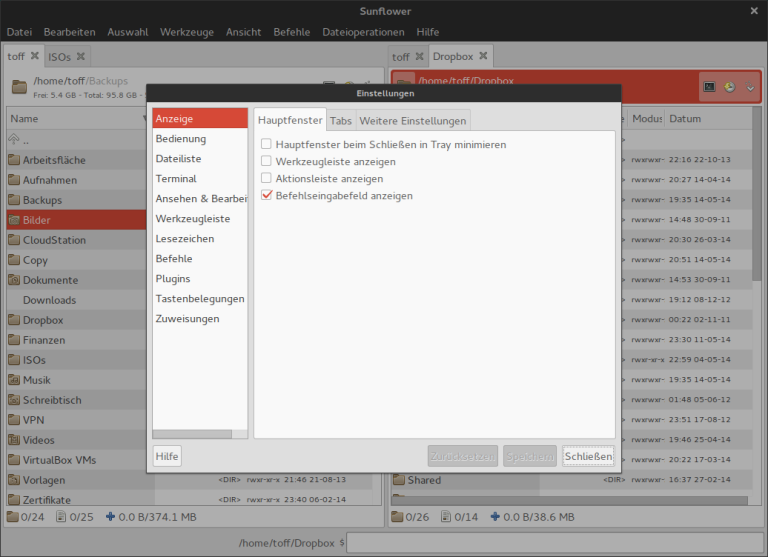 Der Sunflower-Dateimanager lässt sich bis ins kleinste Detail konfigurieren.
