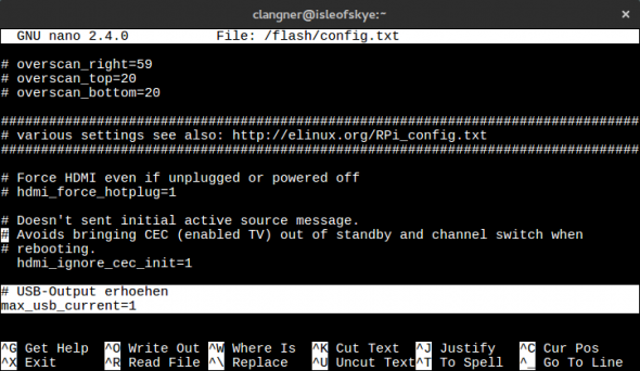 Über die config.txt des OpenELEC-System wird der USB-Output erhöht.