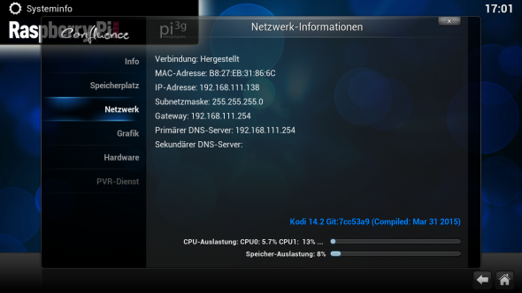 Die Systeminfos verraten euch ohne Umwege die IP-Adresse des RasPis.