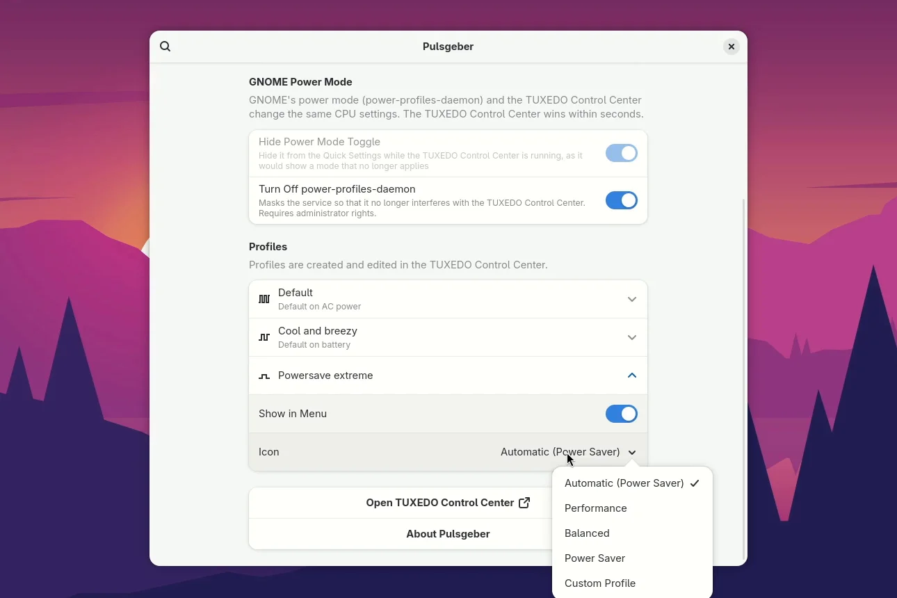 Profiles in the preferences: show them in the menu and pick an icon