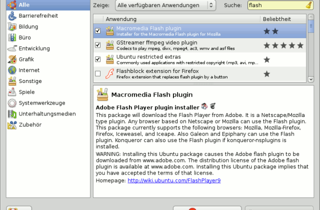 Über Anwendungen -> Hinzufügen/Entfernen sollte die Installation von Adobe Flash ein Kinderspiel sein.