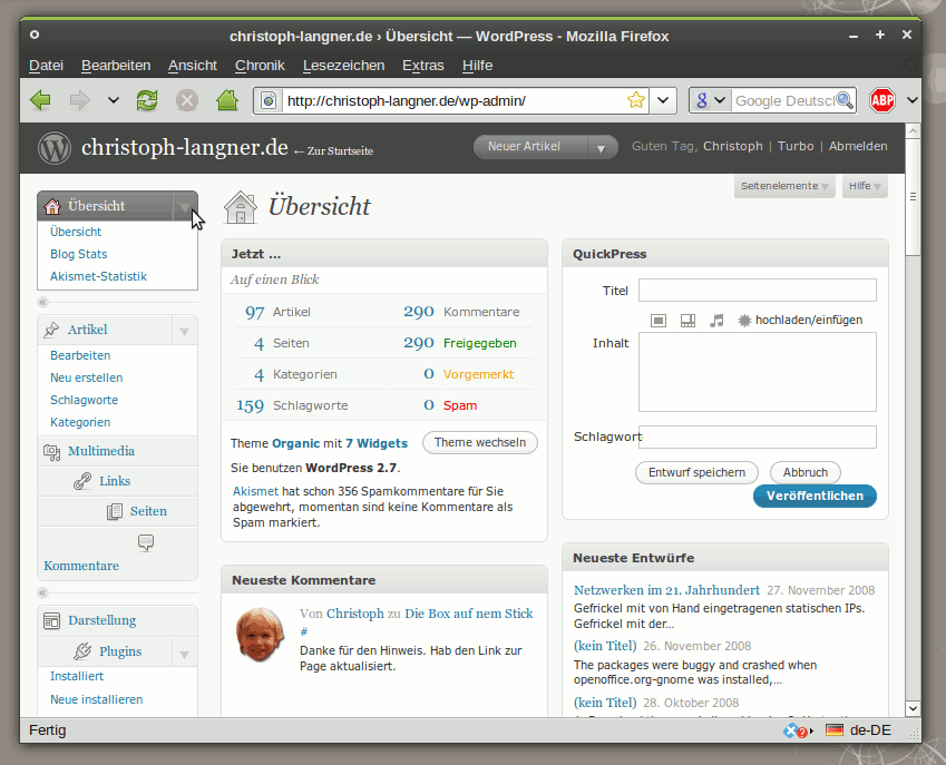 Upgrade auf WordPress 2.7