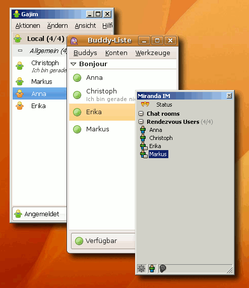 Verschiedene IM-Clients unterhalten sich ohne zentrale Server via Avahi/Zeroconf
