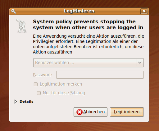Meldung beim Herunterfahren, wenn weitere Benutzer angemeldet sind.