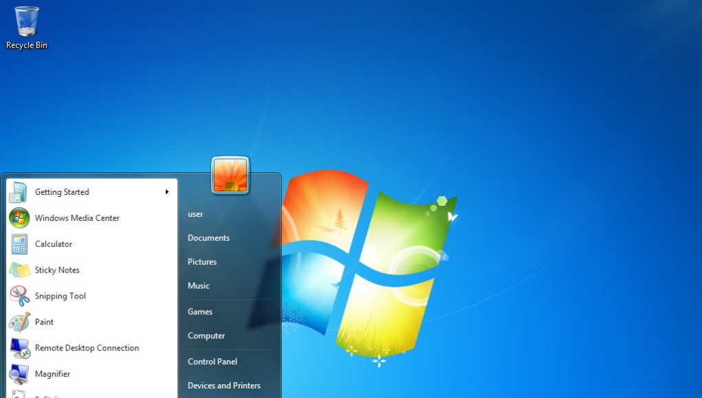 Leerer Desktop von Windows 7