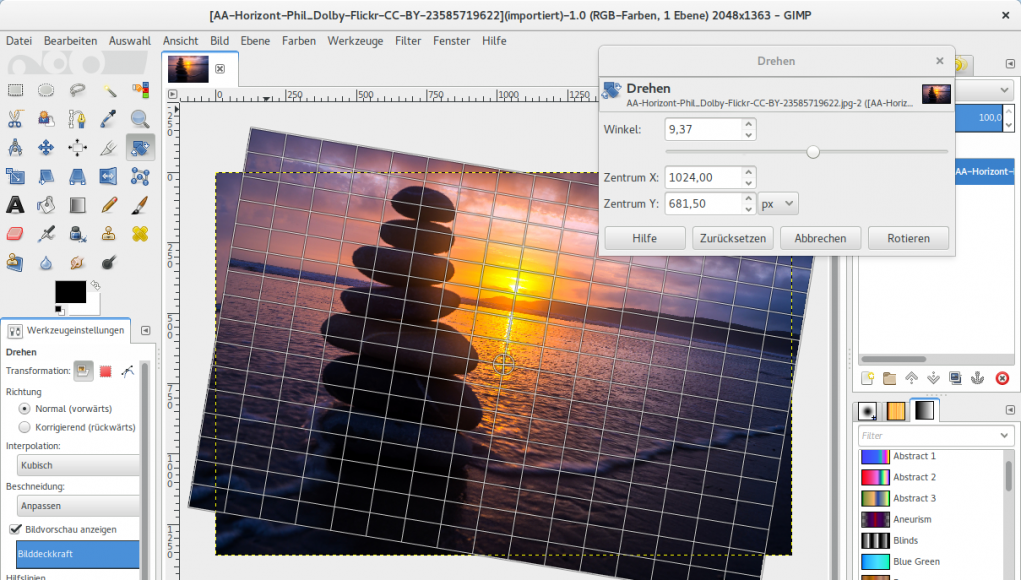 Bilder drehen und zuschneiden mit Gimp