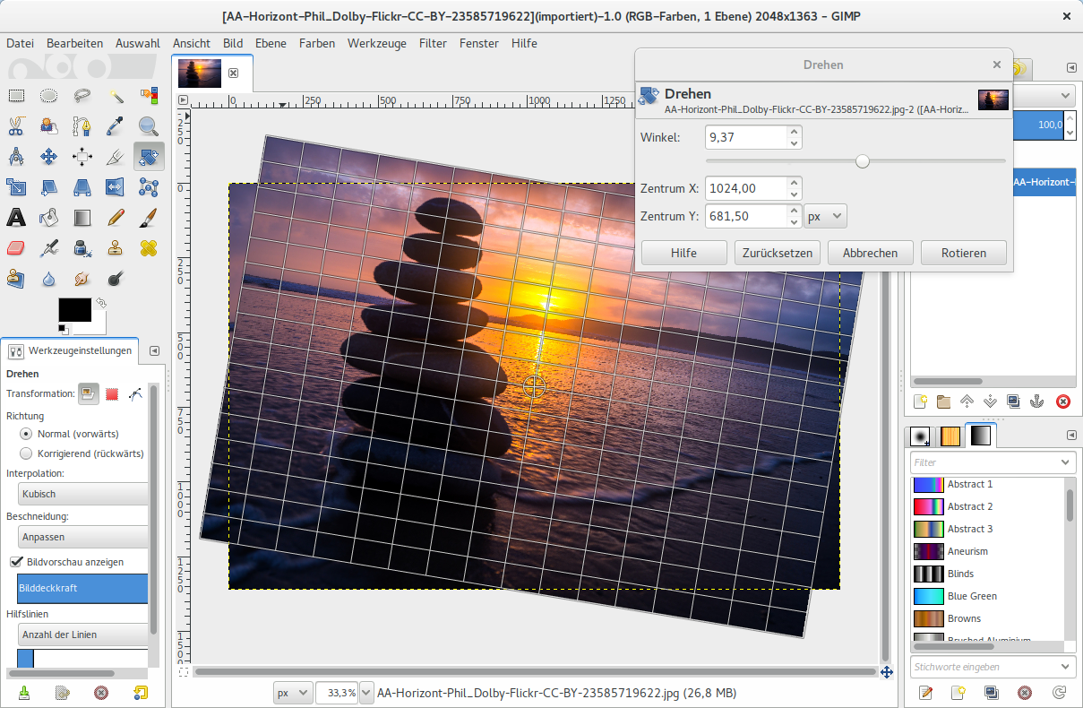 Mit Gimp Bilder In Einem Schritt Drehen Und Zuschneiden Linux Und Ich