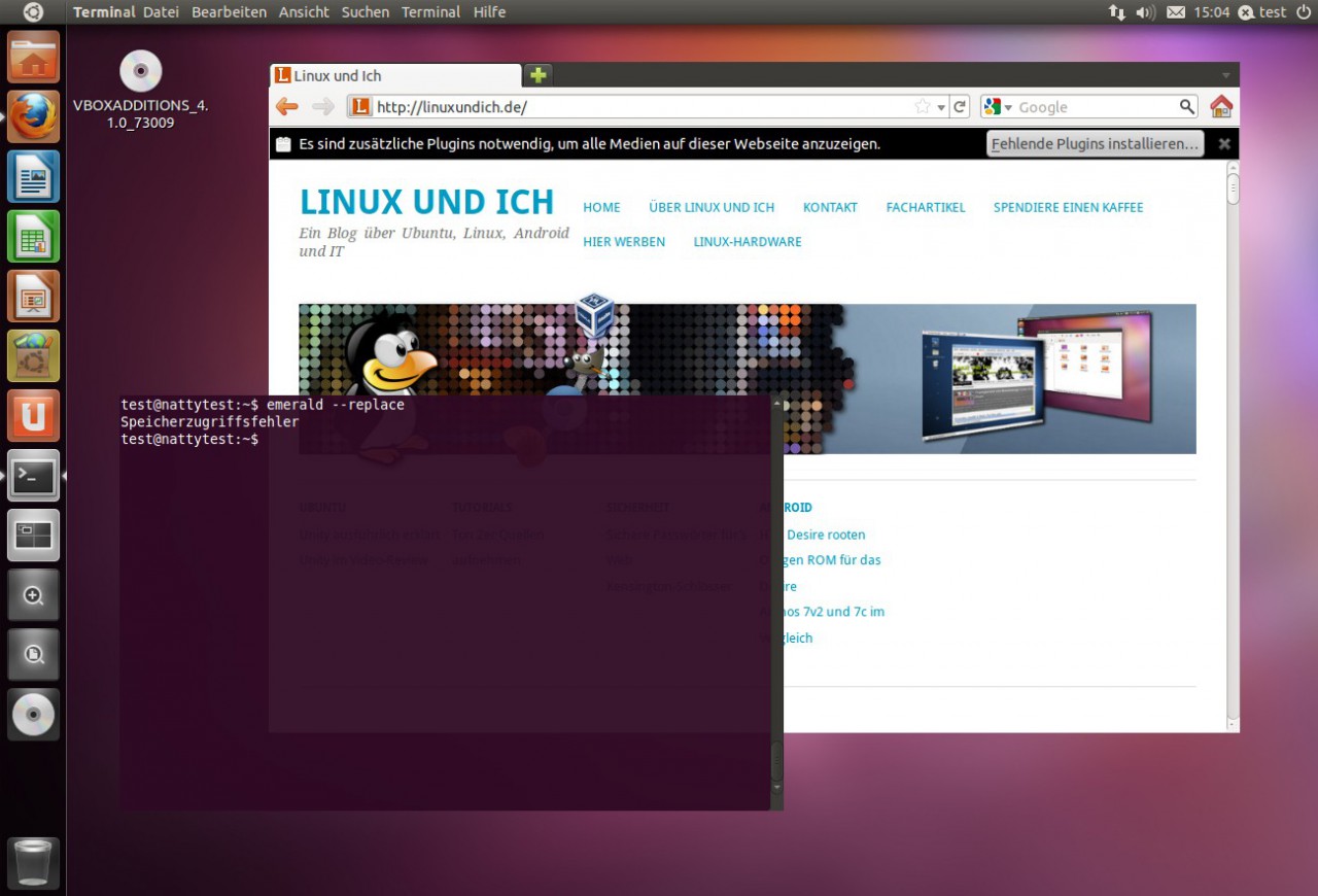 Ein Terminal meldet nach „emerald --replace“ einen Speicherzugriffsfehler, den Fenstern fehlen die Dekorationen