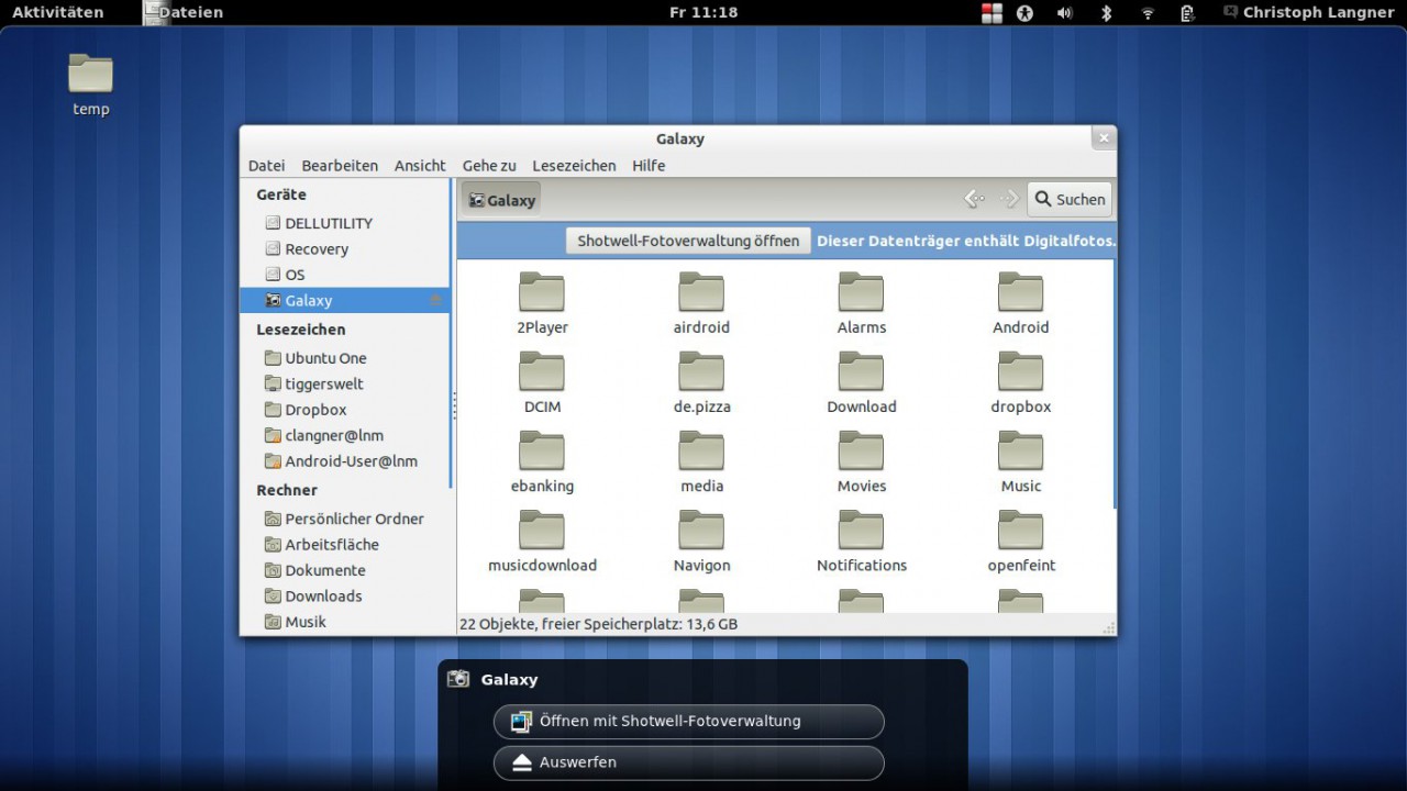 Nautilus unter der GNOME-Shell mit dem als