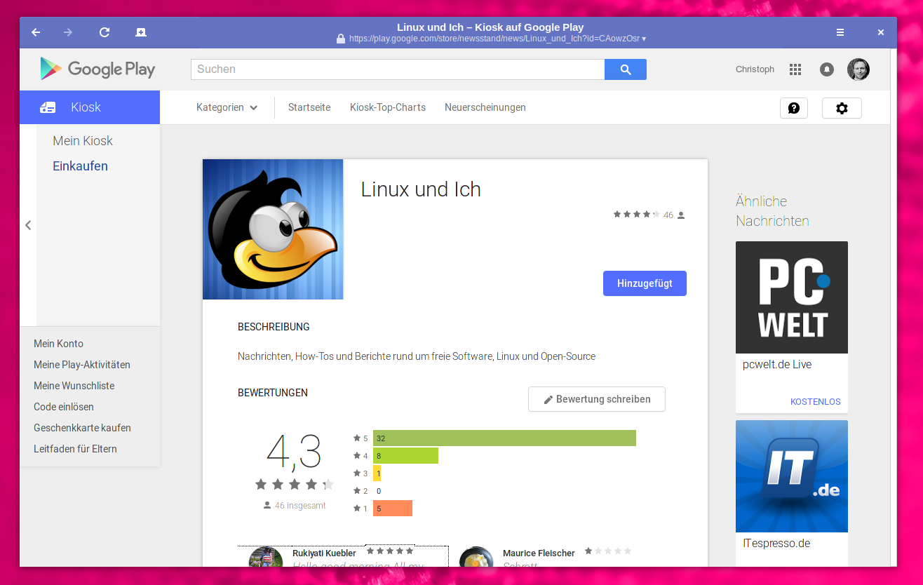 Linux und ich im Google Newsstand