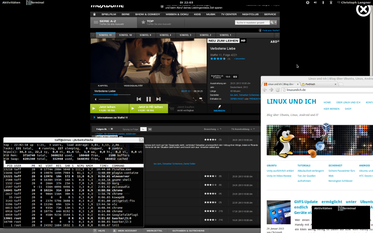 Maxdome im Windows-Firefox unter Ubuntu 12.10.