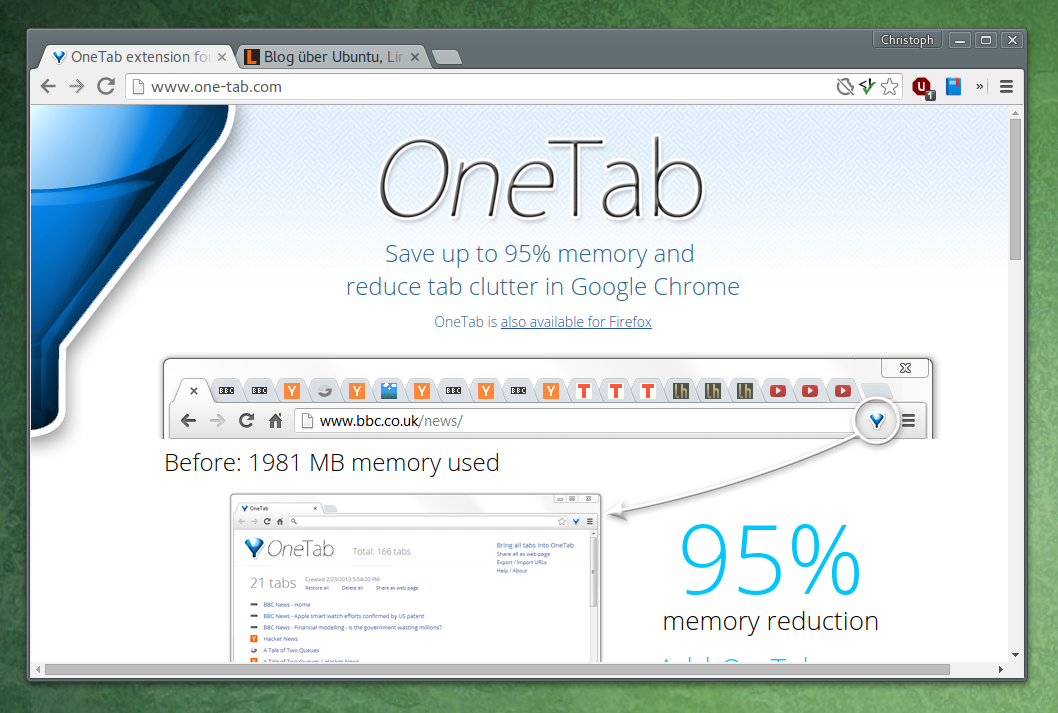 OneTab archiviert offene Chrome-Tabs und schont den Arbeitsspeicher