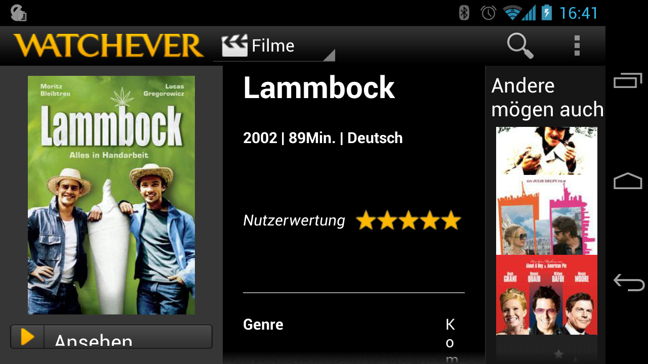 Dank der hohen Auflösung des Display ist genügend Platz für die Watchever-App.