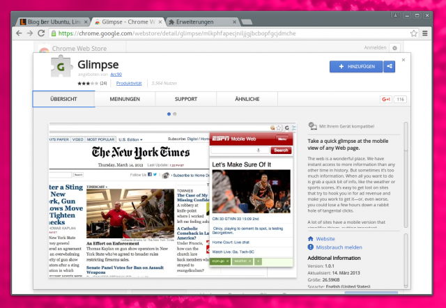 Glimpse zeigt mobile Webseiten per Bild-in-Bild in Chrome an