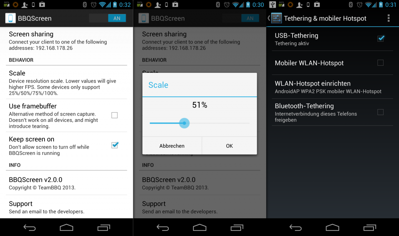 BBQScreen auf einem gerooteten Galaxy Nexus.