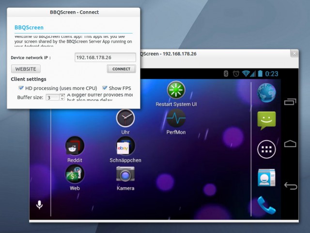 BBQScreen Connect unter Ubuntu 13.04 64-Bit.