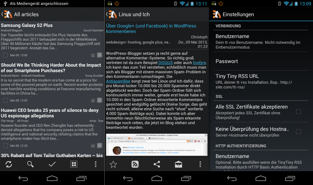 Die Tiny Tiny RSS App für Android.