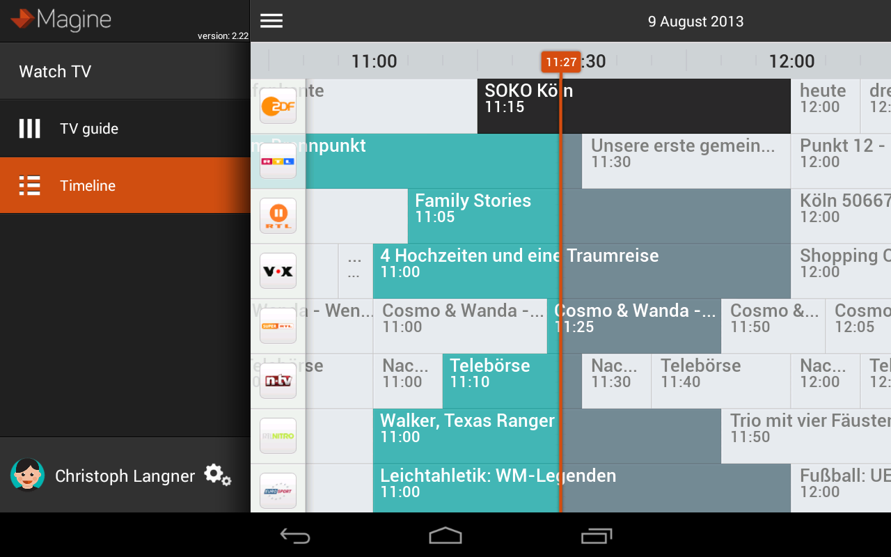 In der Android-App sucht ihr euch über den EPG eure Sendung raus.